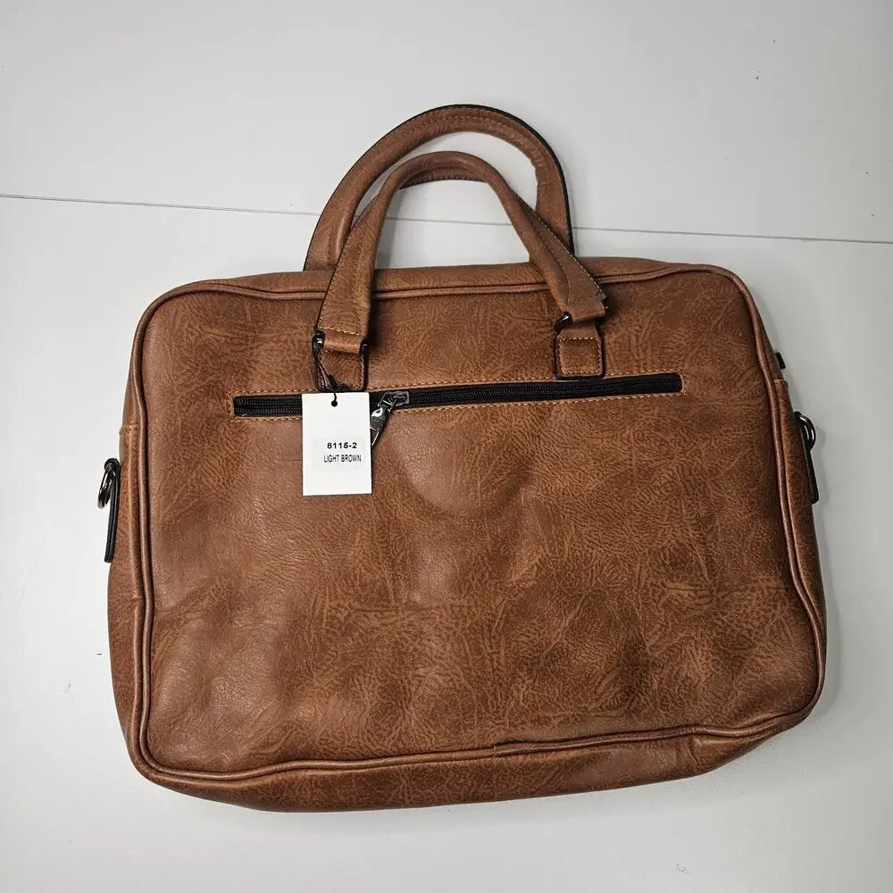 16 In Leather Briefcase Premium Laptop Messenger Bag Men & Women Light Brown